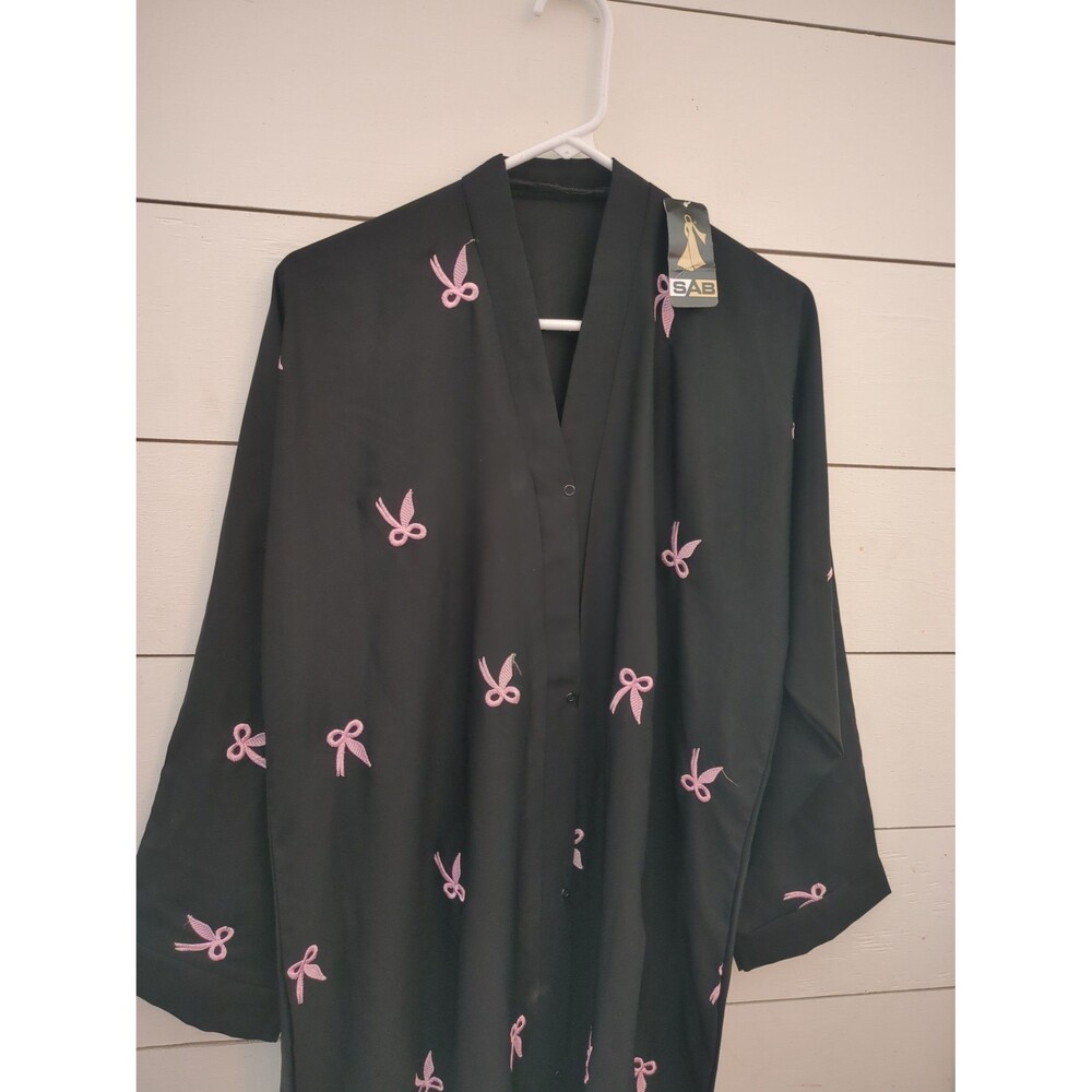 SAB Black kimono dressing gown pink ribbon NWT robe fall winter
